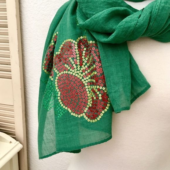 100% Cotton Wrap Scarf Flower Sequin Decoration - Picture 2 of 5